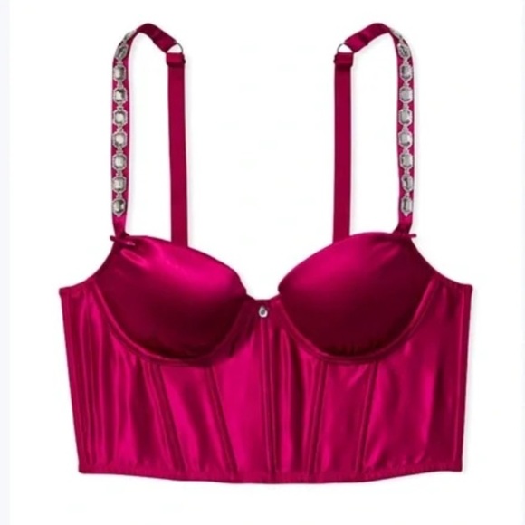 Victoria's Secret Other - New! Victoria’s Secret satin jeweled strap bustier crop top red 4131